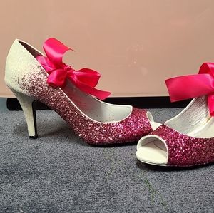 Glitter Pumps, 8.5, Hot Pink & white